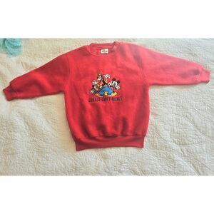 Vintage Rare 90s Disney Store Red Sweatshirt Goofy, Donald & Mickey Kids Size S